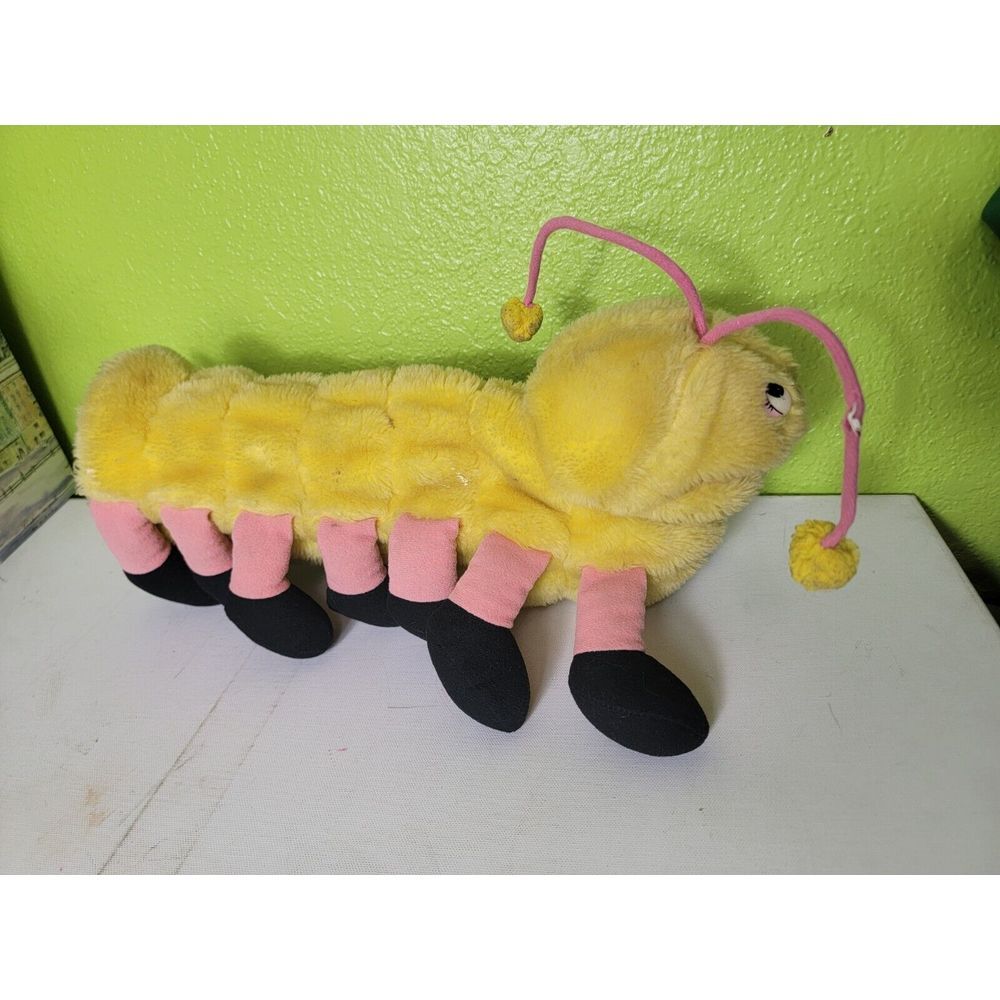 1970s ANIMAL EXPRESS YELLOW CATERPILLAR 14 LEGS 15" Hand PUPPET Plush Vintage